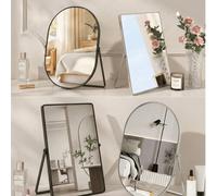 Grand miroir de maquillage sur pied en métal, miroir de vanité de bureau pliable, miroir de table de style princesse, rotatif à 360°, miroir de vanité portable pour chambre/salle de bain, décoration d