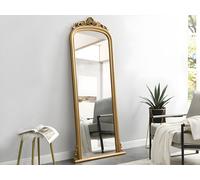 Grand miroir en bois de paulownia avec moulures - H.180 cm - Doré - MERRY