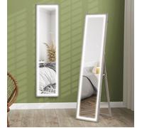 Grand miroir - HOMCOM - éclairage LED 3 couleurs - montage mural ou sur pied - rectangulaire - verre trempé MDF - 40x160cm - gris