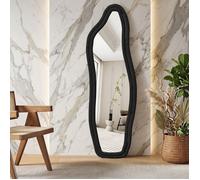 Grand Miroir Noir flanelle 160x50cm, Miroir sur Pied au Mural ou à Suspendre avec Support en U,ondulés Moderne pour Dressing,Chambre