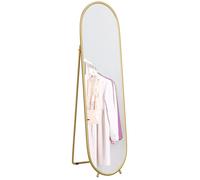 HOMCOM Grand Miroir sur Pied, Miroir Ovale, Cadre en métal doré, avec Support pour entrée, Chambre, Dressing, 40 x 160 cm