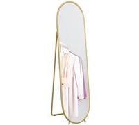 HOMCOM Grand Miroir sur Pied, Miroir Ovale, Cadre en métal doré, avec Support pour entrée, Chambre, Dressing, 40 x 160 cm