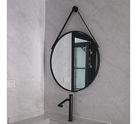 Grand Miroir Suspendu, Miroir Rond à Miroir de Salle de Bain Mural Miroir, avec Corde Suspendue pour la Chambre à Coucher de décoration Murale Black,40cm