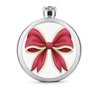 Grand nœud rouge avec bordure ivoire en acier inoxydable pour liqueur, bouteille de vin portable de poche ronde pour boisson 150 ml