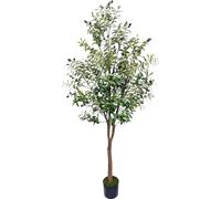 Grand olivier artificiel en pot de 180 cm | Feuilles vertes réalistes et fruits d'olivier, grand arbre artificiel en pot pour salon, bureau, entrée et décoration