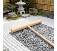 Grand outil de lissage de jardin zen - Grand râteau de jardin japonais en forme de T 121,9 cm avec poignée en L pour rocher, sable, gravier, jardin, motif zen, outil de méditation en bois, taille
