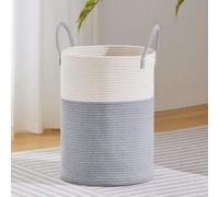 Grand panier à linge, 58 L, gris-blanc, en corde tressée, pour la décoration, les jouets ou le linge sale