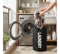 Grand panier à linge autoportant, sac à linge pliable, bac à linge pliable, organiseur de linge domestique de 90 L, noir