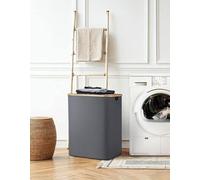 Grand panier à linge avec couvercle, 2 compartiments, 140 litres, grand ensemble comprenant 2 sacs à linge extensibles, une essoreuse pliable avec 2 porte-étiquettes en PVC, pour la salle de bains et 