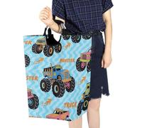 Grand panier à linge avec poignées Motif monstres colorés Bleu feu | Sac étanche avec poignée robuste pour salle de bain
