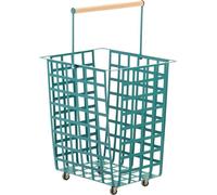 Grand panier à linge avec roulettes et poignée en bois en hêtre, turquoise