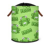 Grand panier à linge carré en forme de grenouille de dessin animé - Panier à linge pliable avec couvercle à cordon de serrage pour chambre à coucher, salle de bain