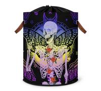 Grand panier à linge coloré avec motif papillon, tête de mort, papillon, panier de rangement pliable, panier à linge en tissu avec couvercle à cordon de serrage