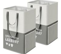 Grand panier à linge de 90 litres à 2 compartiments - sur pied et pliable - double poignée - gris foncé - pour l'arrière-cuisine, la chambre, la salle de bains - lot de 2 paniers à linge 3.0