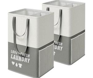 Grand panier à linge de 90 litres à 2 compartiments - sur pied et pliable - double poignée - gris foncé - pour l'arrière-cuisine, la chambre, la salle de bains - lot de 2 paniers à linge 3.0