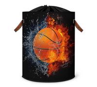Grand panier à linge de basket-ball, panier de rangement pour vêtements - Panier de rangement pour l'eau et le feu - Panier à linge pliable en tissu avec couvercle à cordon de serrage