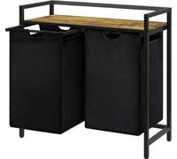 Grand panier à linge d'une capacité de 95 litres, avec tablette d'appoint et deux sacs à linge coulissants et amovibles - Séchoir à linge pour les buanderies dans les chambres et les salles de bains -