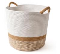 Grand panier à linge en corde de coton avec poignées, panier de rangement léger et portable en osier, pour les jouets et le linge dans la salle de bain, la chambre d'enfant ou le salon (blanc, 36 x 40