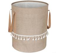 Grand panier à linge en jute avec coton et lin, grand bac de rangement pliable pour vêtements et jouets, panier en fibre naturelle avec poignées, organiseur lavable pour chambre à coucher (jaune)