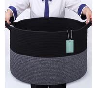 Grand panier à linge noir, 87 l, panier en corde de coton, 55 x 35 cm