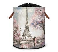 Grand panier à linge Paris Street Oil - Panier de rangement pliable - Panier à linge en tissu avec couvercle à cordon de serrage