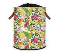 Grand panier à linge pliable à motif de fruits tropicaux avec couvercle à cordon de serrage pour chambre à coucher, salle de bain