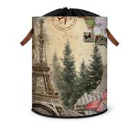 Grand panier à linge pliable avec couvercle à cordon de serrage Motif affiche de Paris vintage