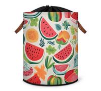 Grand panier à linge pliable avec couvercle à cordon de serrage - Motif fruits tropicaux