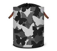 Grand panier à linge pliable avec couvercle à cordon de serrage Motif papillon