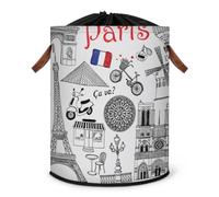 Grand panier à linge pliable avec couvercle à cordon de serrage Motif Paris