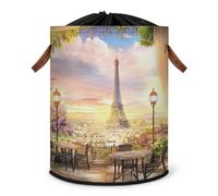 Grand panier à linge pliable avec couvercle à cordon de serrage Motif Paris paysage