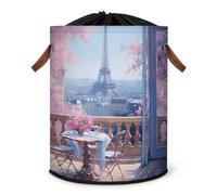 Grand panier à linge pliable avec couvercle à cordon de serrage pour chambre à coucher, salle de bain Motif Tour Eiffel de Paris