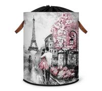 Grand panier à linge pliable avec couvercle à cordon de serrage pour chambre à coucher, salle de bain et salle de bain Motif Tour Eiffel Paris