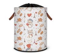 Grand panier à linge pliable avec couvercle à cordon de serrage pour chambre à coucher, salle de bain, thème chat mignon Paris