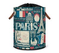 Grand panier à linge pliable avec couvercle à cordon de serrage sur le thème de la France Paris rétro