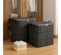 Grand panier à linge pliable de 100 l avec couvercle - Bac de rangement de vêtements pliable avec poignées renforcées, organiseur de jouets en tissu pliable pour placard, chambre à coucher, carreaux