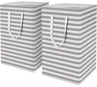 Grand panier à linge pliable de 75 litres avec poignées, modèle sur pied, bac de rangement étanche pour jouets et vêtements, organiseur, hauteur 62 cm, gris