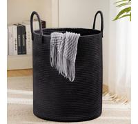 Grand panier à linge pliable en corde de coton - 38 x 50 cm (noir)