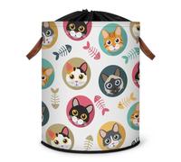 Grand panier à linge pliable en forme d'arête de poisson pour chats - Panier de rangement en tissu avec couvercle à cordon de serrage