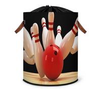 Grand panier à linge pliable en forme de boule de bowling avec couvercle à cordon de serrage