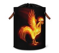 Grand panier à linge pliable en forme de coq de feu rouge avec couvercle à cordon de serrage pour chambre à coucher, salle de bain
