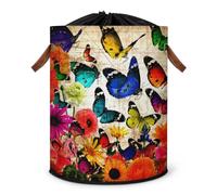 Grand panier à linge pliable en forme de papillon avec couvercle à cordon de serrage pour chambre à coucher, salle de bain