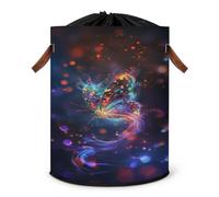 Grand panier à linge pliable en forme de papillon coloré avec couvercle à cordon de serrage pour chambre à coucher, salle de bain