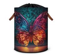 Grand panier à linge pliable en forme de papillon coloré avec couvercle à cordon de serrage pour chambre à coucher, salle de bain