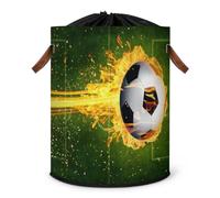 Grand panier à linge pliable en tissu avec couvercle à cordon de serrage - Motif balle de feu de football
