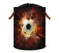 Grand panier à linge pliable en tissu avec couvercle à cordon de serrage - Motif feu de football