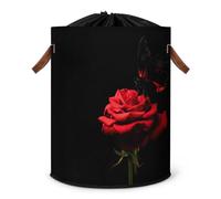 Grand panier à linge pliable en tissu avec couvercle à cordon de serrage Motif papillon Rouge