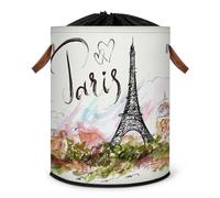 Grand panier à linge pliable en tissu avec couvercle à cordon de serrage Motif Tour Eiffel Paris