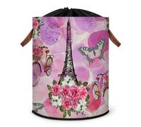 Grand panier à linge pliable en tissu avec couvercle à cordon de serrage Motif Tour Eiffel Paris
