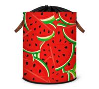 Grand panier à linge pliable en tissu avec couvercle à cordon de serrage pour fruits et pastèque rouge